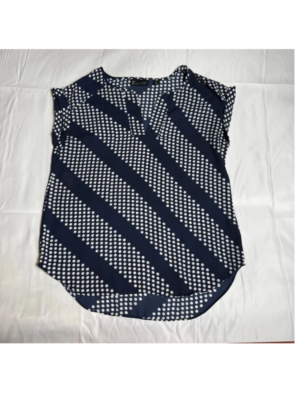 Women's 7th Avenue Design Studio Navy & White Polka Dot Blouse XS